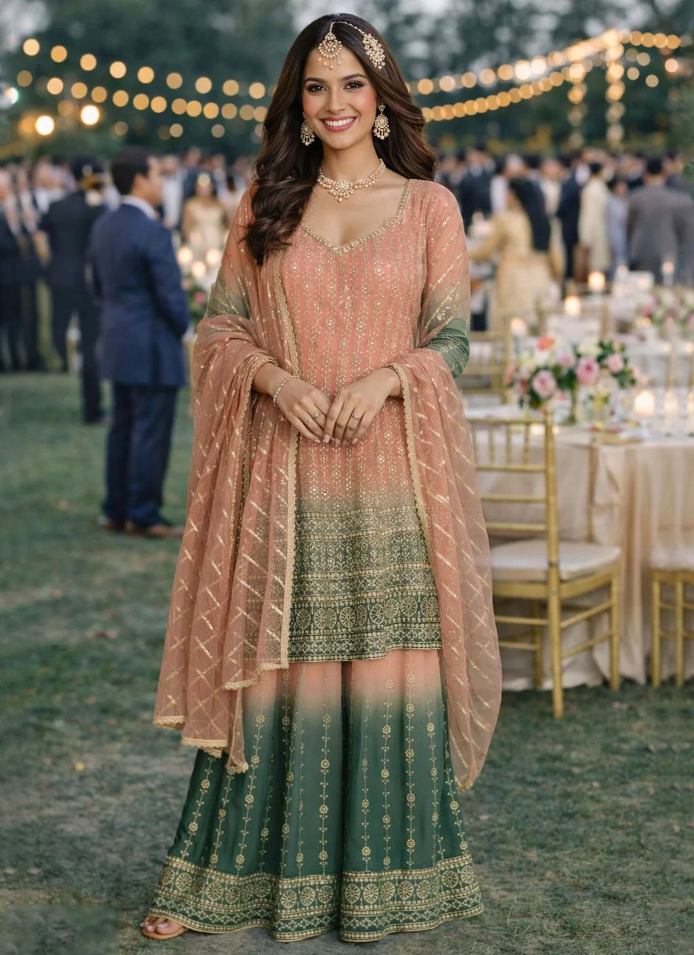 Green And Peach Georgette Salwar Suit